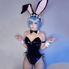 “Sexy bunny Halloween costume latex-style bodysuit with ears”
