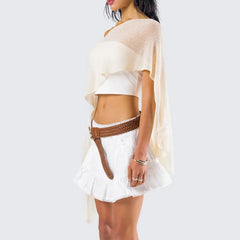 Irregular Knitted Sheer Poncho Cover-ups Crop Top
