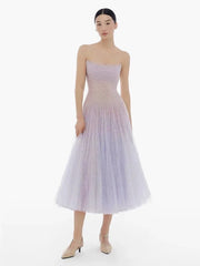 Mesh Sleeveless Frill Sheer Midi Dress