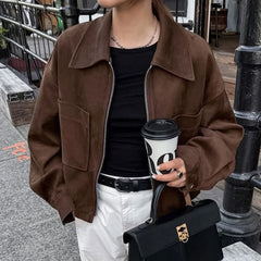 Brown Zipper Short Jacket
