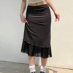 Patchwork Polka Dot Midi Skirt