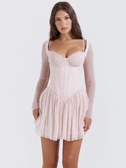 Pink Long Sleeve Bustier Frill Mini Dress - Free From Label