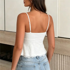 Spaghetti Strap Jacquard Front Tie Top