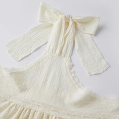 Yellow Tie Neck Lace Trim Top