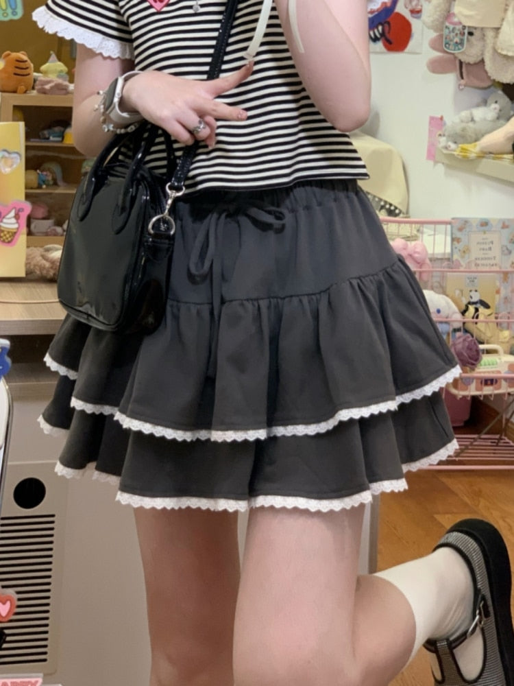 Frill Trim Drawstring Mini Skirt