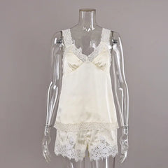 Satin Lace Trim Top And Shorts Pyjama Set