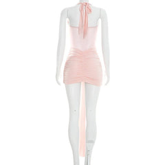 Mesh Patchwork Halter Bandage Wrap Bodycon Mini Dress