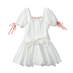 White Bowknot Red Mini Dress