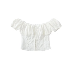 White Embroidery Ruched Chest Corset Tank Top