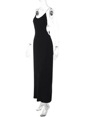 Black Open Back Strap Drape Maxi Dress