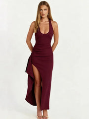 Halter Neck High Split Midi Dress