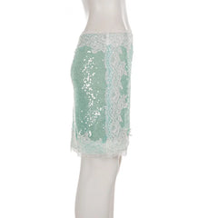 Sequin Lace Patchwork Midi Skirt