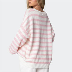 Striped Knit Crew Neck Pullover