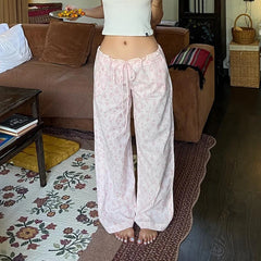 Pink Drawstring Low Waist Loose Pants