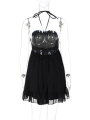 Black Strappy Halter Babydoll Mini Dress