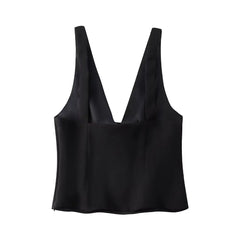 Black V-neck Bow Sleeveless Top - Free From Label