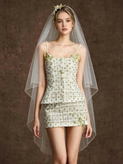 Green Floral Beaded Sequin Corset Top And Mini Skirt Set
