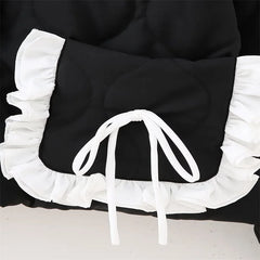 Black Quilted Jacket with Ruffle Bow Pockets