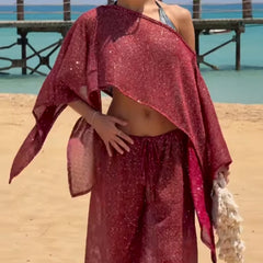 Knitted Poncho Cover-up Crop Top