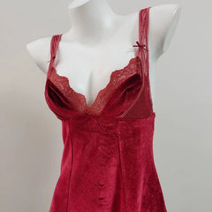 Red Velvet Bandage Lace Mini Nightdress