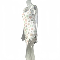 Sequins Flower Print Strap Mini Dress