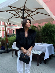 Fur Collar Knitted Cardigan