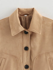 Brown Lapel Pocket Short Jacket