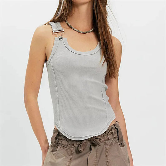 Ribbed Adjustable Buckle Strap Tank Top