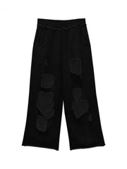 Black  Distressed Wide Sweatpants
