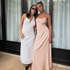 Pink Ruffle Back Tie Up Maxi Dress