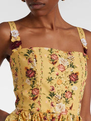 Yellow Floral Print Square Collar Mini Dress