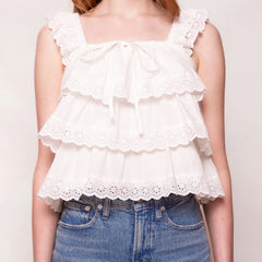 Square Neck Babydoll Eyelet Tiered Tank Top