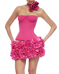 Corset Top And 3d Flower Micro Skirt Set