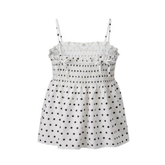 Smocked Spaghetti Strap Polka Dot Babydoll Top