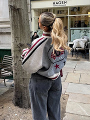 Striped Stand Collar Zip Sweater Jacket