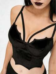 Black Velvet Spaghetti Strap Crop Top