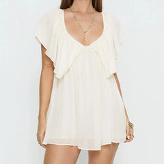 Chiffon Ruffle Romper Batwing Sleeve Mini Dress