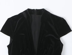 Black Velvet Cap Sleeve Deep V-Neck Mini Dress