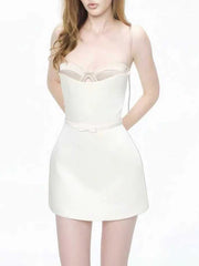 Satin Strapless Bustier Mini Dress
