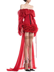 Off Shoulder Long Sleeve Ruched Corset Mini Dress