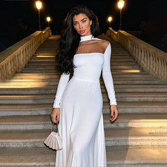 Long Sleeve Neck Cut Out Maxi Dress