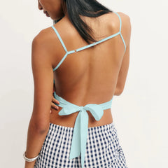 Bead Flower Pattern Square Open Back Top