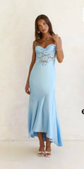 Satin Lace Insert Sweetheart Bust Maxi Dress