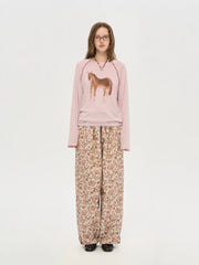 Pink Horse Print Long Sleeve Top