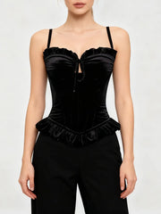 Black Velvet Ruffles Sleeveless Tunic Top