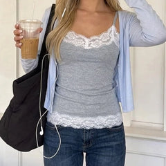 Stripe Lace Trim Cami Top