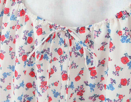 Floral Print Halter V-neck Sling Mini Dress