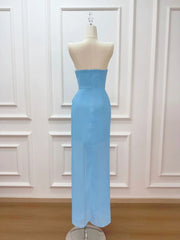 Strapless Folds Design Long Dress With Scarf