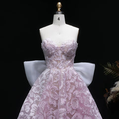 Bow Long Train Strapless Embroidered Mini Dress