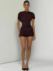Draped Mesh Cape Sleeve Playsuit